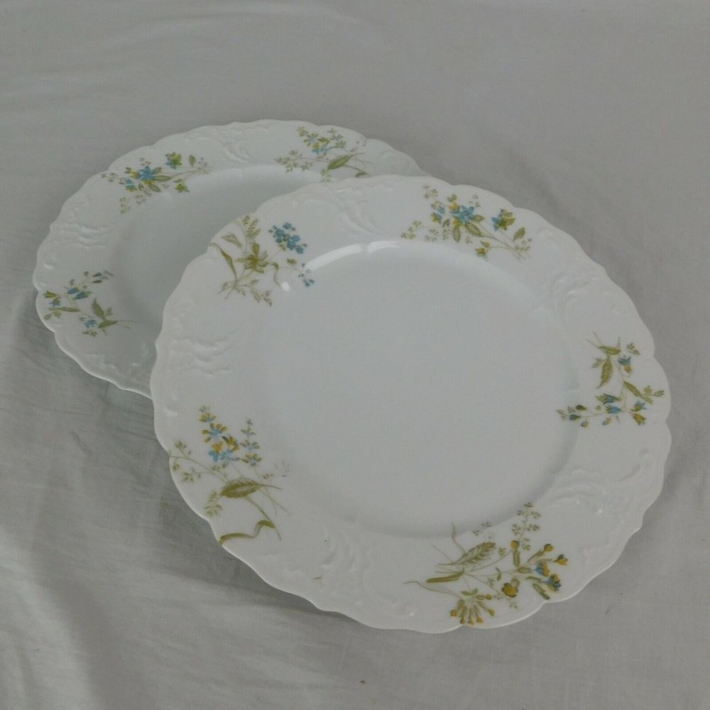 M Redon Limoges 5069 Blue Flowers Dinner Plate Set of 2 Fine China France